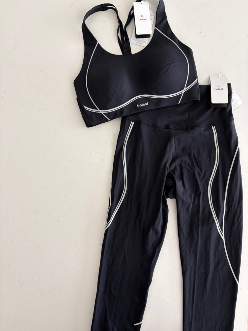 Baleaf Black Activewear Set with White Piping